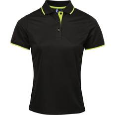 Premier Women's Contrast Tipped Coolchecker Polo Shirt - Black/Lime