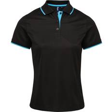 Premier Women's Contrast Tipped Coolchecker Polo Shirt - Black/Turquoise