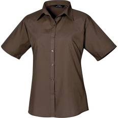 Premier Women's Short Sleeve Poplin Blouse - Brown