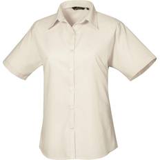 Premier Women's Short Sleeve Poplin Blouse - Natural