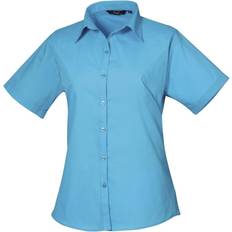 Turquoise - Women Shirts Premier Women's Short Sleeve Poplin Blouse - Turquoise