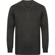 Henbury 12 Gauge Fine Knit V-Neck Jumper - Grey Marl