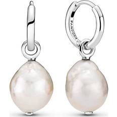 Wit Oorbellen Pandora Treated Freshwater Cultured Baroque Pearl Hoop Earrings - Sterlingzilver