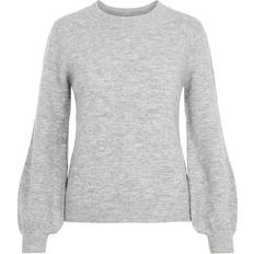 Pieces Balloon Sleeved Knitted Pullover - Light Grey Melange