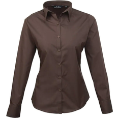 Premier Women's Long Sleeve Poplin Blouse - Brown