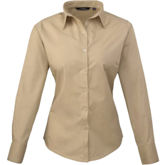 Beige - Women Shirts Premier Women's Long Sleeve Poplin Blouse - Khaki