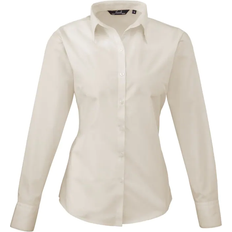 Premier Women's Long Sleeve Poplin Blouse - Natural