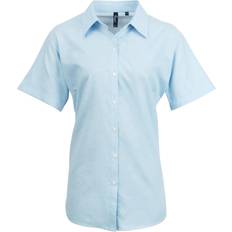 Premier Women's Short Sleeve Signature Oxford Blouse - Light Blue