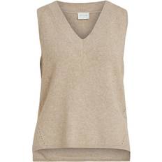 Vila V-Neck Knitted Vest - Beige/Natural Melange