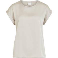 Vila Satin Look Short Sleeved Top - Beige/Dove