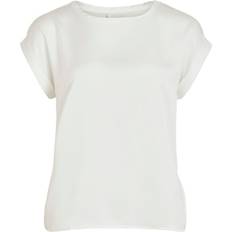 Satin Look Short Sleeved Top - White/Snow White