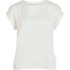 Vila Damen T-Shirts Vila Satin Look Short Sleeved Top - White/Snow White