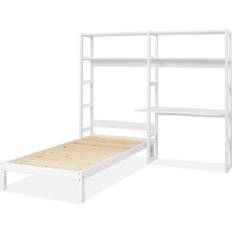 Hylla Barnsängar Barnrum HoppeKids Storey Bokhylla 2 Sektioner m/4 Hyllor Bordsskiva och Säng 90x200cm