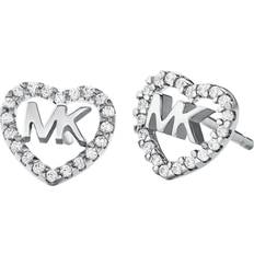 Michael Kors Precious Pavé Heart Logo Earrings - Silver/Transparent