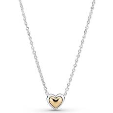 Pandora Domed Golden Heart Collier Necklace - Silver/Gold