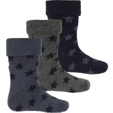 Stjerner Strømper Minymo Baby Sock w. Pattern 3-pack - Dark Grey Melange (5066-131)