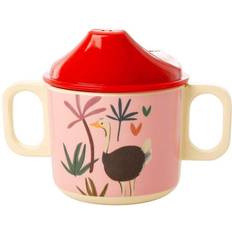 Rice Spildfri kopper Rice Melamine 2 Handle Baby Cup in Pink Jungle Animals