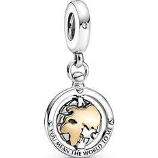 Or Breloques et Pendentifs Pandora Spinning World Dangle Charm - Silver/Gold/Transparent