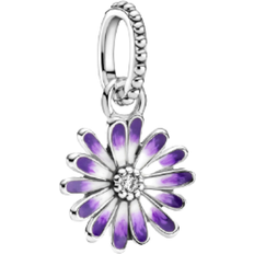 Pandora Daisy Flower Dangle Charm - Silver/Purple/Transparent