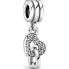 Interlocking Hearts Dangle Charm - Silver/Transparent