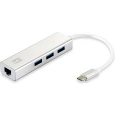 LevelOne LevelOne USB C-3USB A/RJ45 M-F Adapter 3m