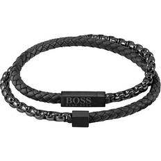 HUGO BOSS Leather Bracelets HUGO BOSS Leather & Chain Bracelet - Black