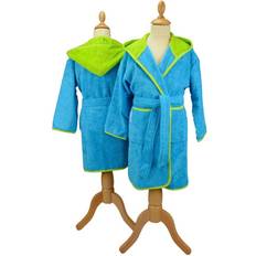 A&R Towels Kid's Hooded Bathrobe - Aqua Blue/Lime Green