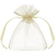 Yksivärinen Lahjapaperit PartyDeco Party Bags Organza Pouches Cream 10cm 20-pack