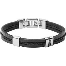 Leder Armbänder Fossil Essentials Multi-Strand Leather Bracelet - Black/Silver