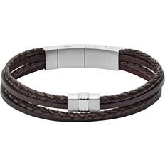 Fossil Herren Armbänder Fossil Multi-Strand Braided Leather Bracelet - Brown/Silver