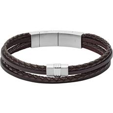 Multi-Strand Braided Leather Bracelet - Brown/Silver