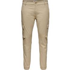 Cargo Trousers - Elastane/Lycra/Spandex Only & Sons Cam Stage Cargo Cuff Pant - Beige/Neutral