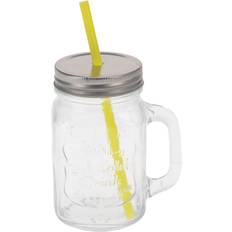 With Handles Glass Jars with Straw - Glass Jar with Straw 45cl