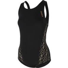 Zone3 Women's Classic Swimming Costume - Black/Grey/Gold