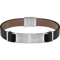 HUGO BOSS Herre - Læder Armbånd HUGO BOSS Urbanite Bracelet - Black/Silver