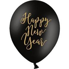 Nytår Latexballoner PartyDeco Latex Ballons Happy New Year Black/Gold 6-pack