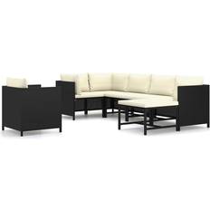 Haveloungesæt 6 dele med hynder polyrattan sort vidaXL 3059788 Loungesæt, borde inkl. 6 sofaer