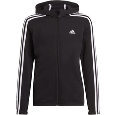 Adidas essentials 3 stripes fleece full zip hoodie adidas Essentials 3-Stripes Full-Zip Hoodie - Black/White (GS2195)