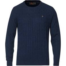 Tröja merinoull herr Morris Merino Cable O-Neck Sweater - Blue