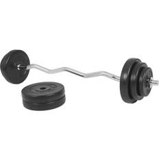 Gorilla Sports Fitness Gorilla Sports Set Barre d'Haltères 70kg, Barre Curl SZ 120cm, Ø30 mm, avec 2 Fermetures Étoile, 8 Disques de Poids en Plastique Noir