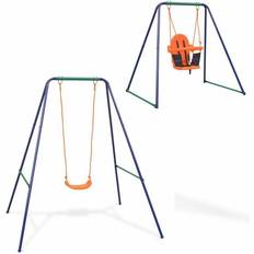 Métal Aires de jeux vidaXL 2 in 1 Single Swing & Toddler Swing