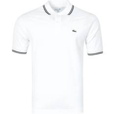 Lacoste Classic Fit Striped Accents Cotton Piqué Polo Shirt - White/Navy Blue