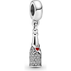 Pandora Sparkling Wine Bottle Dangle Charm - Silver/Red/Transparent