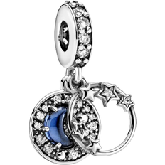 Pandora Night Sky Crescent Moon & Stars Dangle Charm - Silver/Blue/Transparent