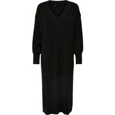 Only Robe en Maille Col en V Manches Longues Au-dessus Du Genou Noir