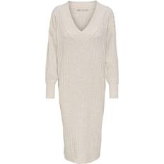 Only Robe en Maille À Col V Femme - Beige