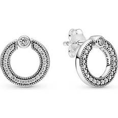 Pandora Pavé & Logo Circle Reversible Stud Earrings - Silver/Transparent