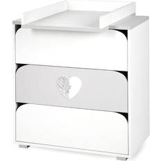 Klups Commode Nel Heart à 3 tiroirs plan de change Blanc avec motif coeur décoratif L 80 x H 83 x P 45 cm