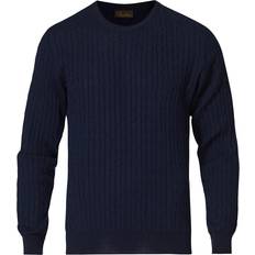 Stenströms Tøj Stenströms Merino Cable Crew Neck Sweaters - Navy