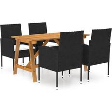 Noir Ensembles repas de patio vidaXL 3068779 Ensemble repas de patio, 1 Table incluse 4 Chaises